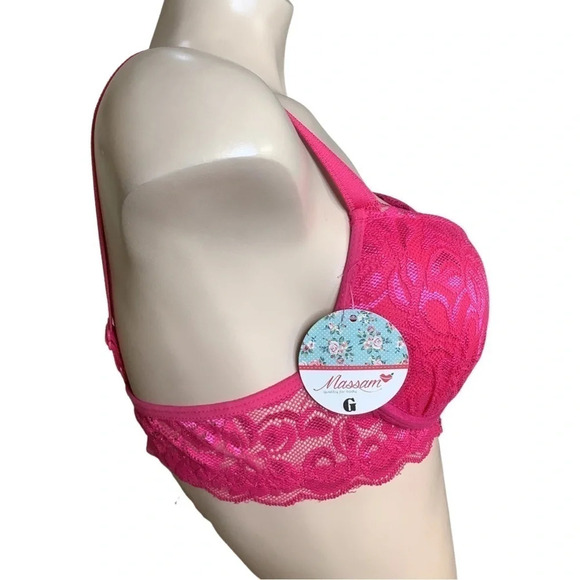 Massam Hot Pink Lace Padded Bra Made in Brazil New with Tags. Underwire Bra - Picture 5 of 8